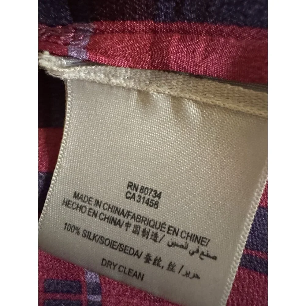 BCBGMAXAZRIA Top Blouse Shirt M Medium SILK Blue Berry Red Plaid Ruffle Trim